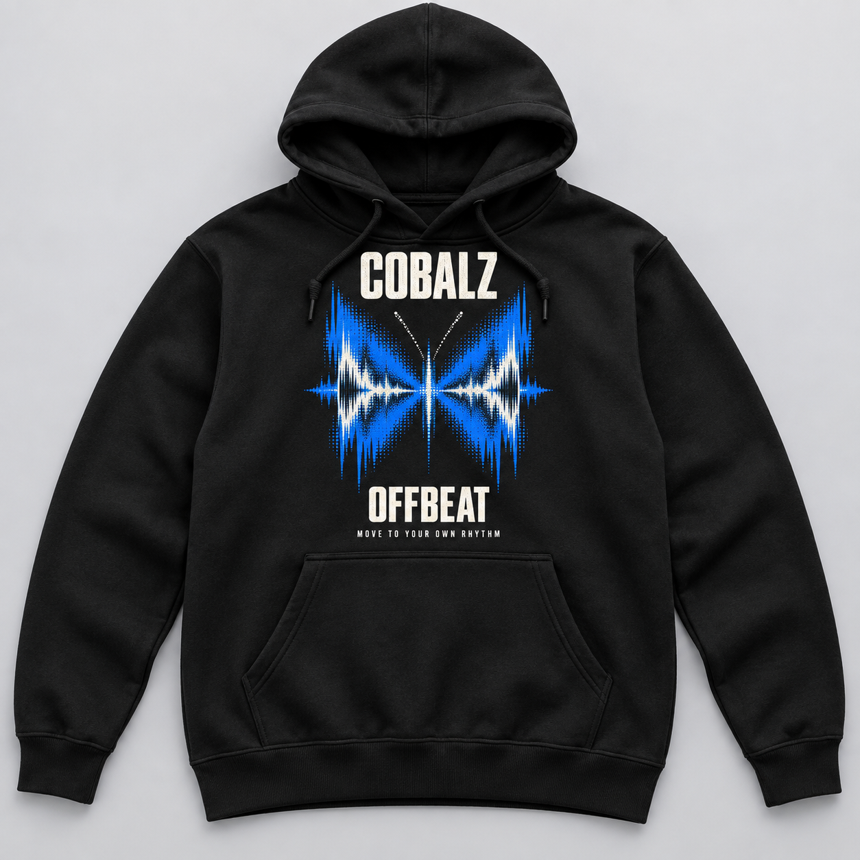 Offbeat Hoodie — AI-generated design concept on black apparel